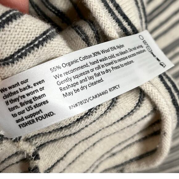 Eileen Fisher Womens Cotton Wool Pullover Sweater Large Beige Black Stripe Boxy - Picture 8 of 8